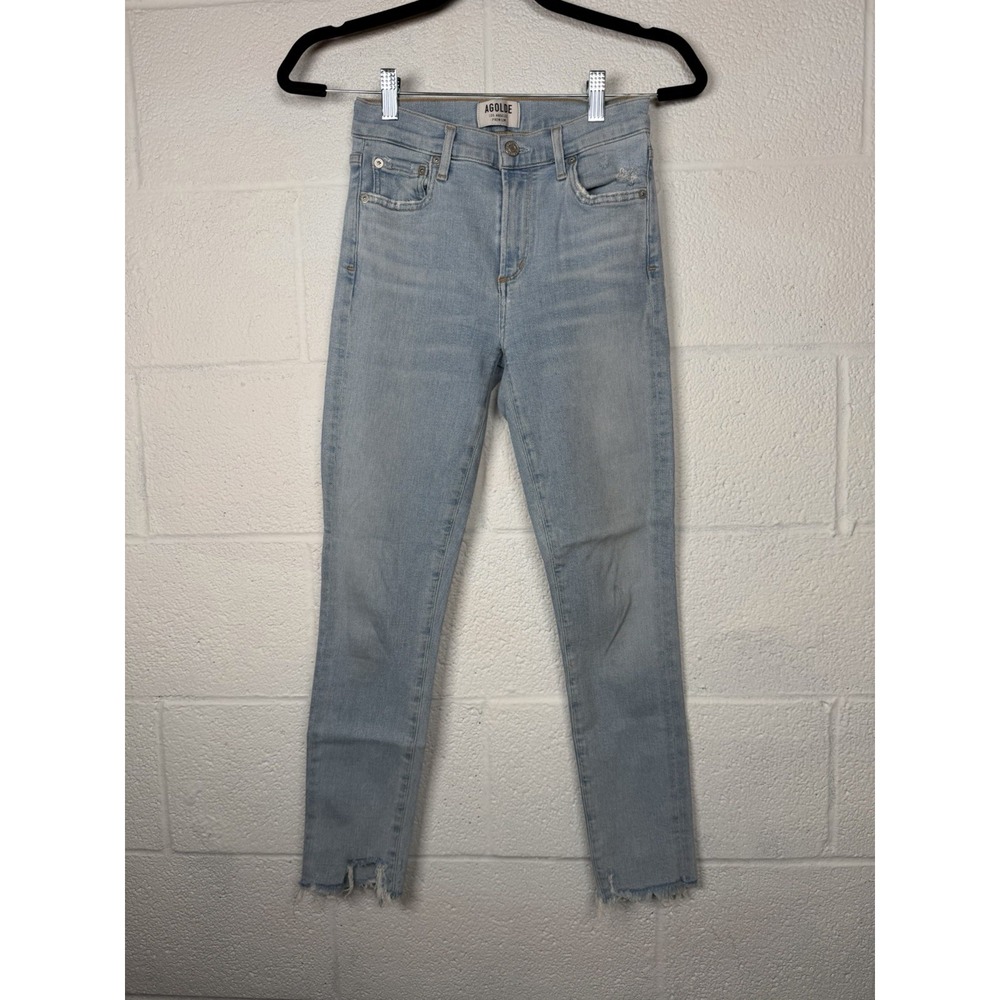 AGOLDE Women's Size 24 Light Wash High Rise Skinny Jeans Raw Hem Ankle